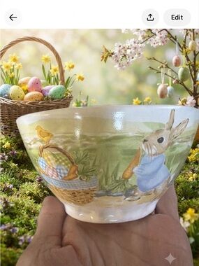 Mud Pie Easter Bunny Ceramic Bowl Peter Rabbit Style Spring Decor